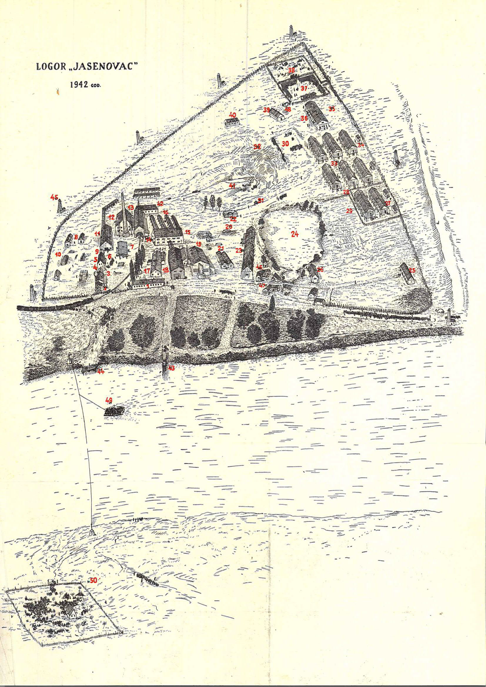 Велика мапа „Јасеновачки логор 1942“ logor jaseonvac karta mapa logora 1942 001
